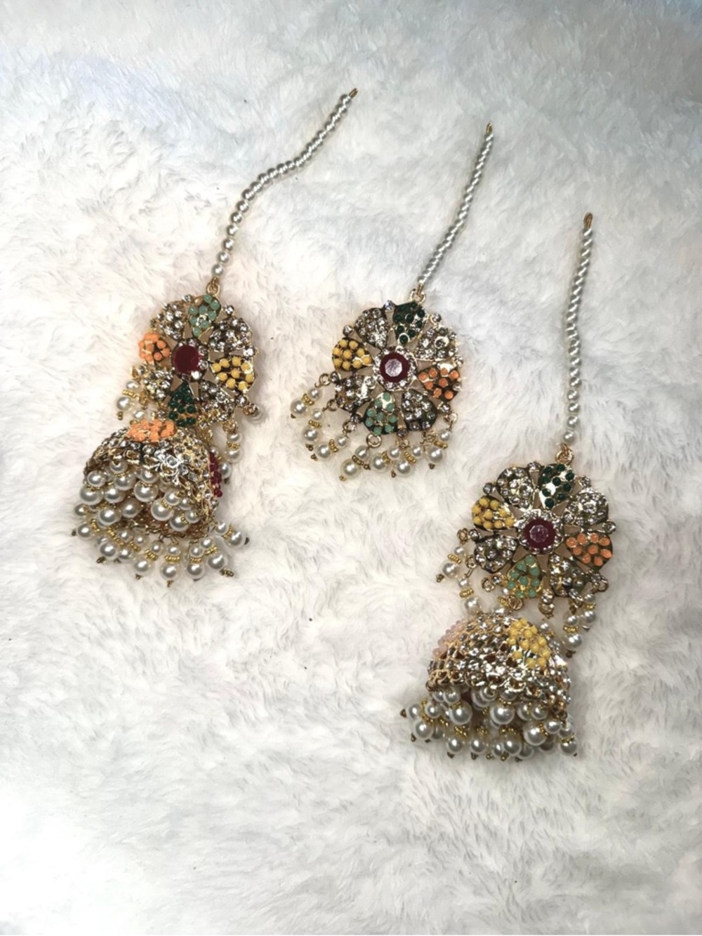 Traditional Gold-Tone Multicolor Jhumka Earrings with Pearls - Women Jewelry